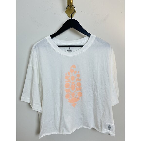 FREE PEOPLE Movement Inspire Cotton Graphic T-Shirt in White/ Peach Size Large - Picture 3 of 7